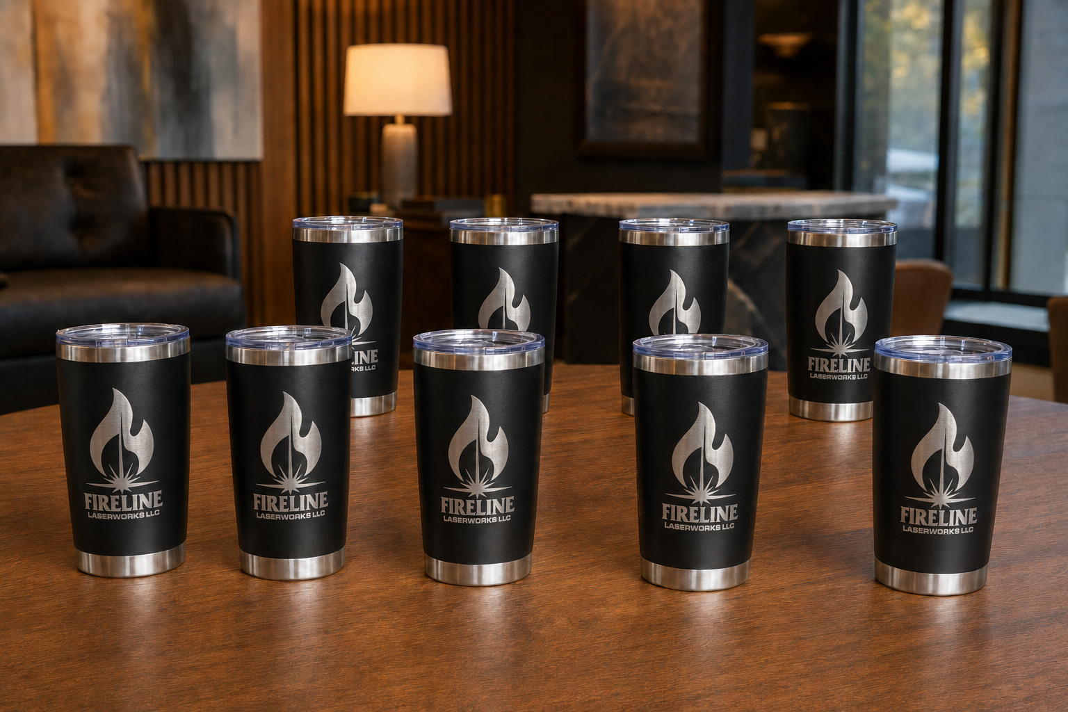 Fireline Laserworks large-batch tumbler production sample